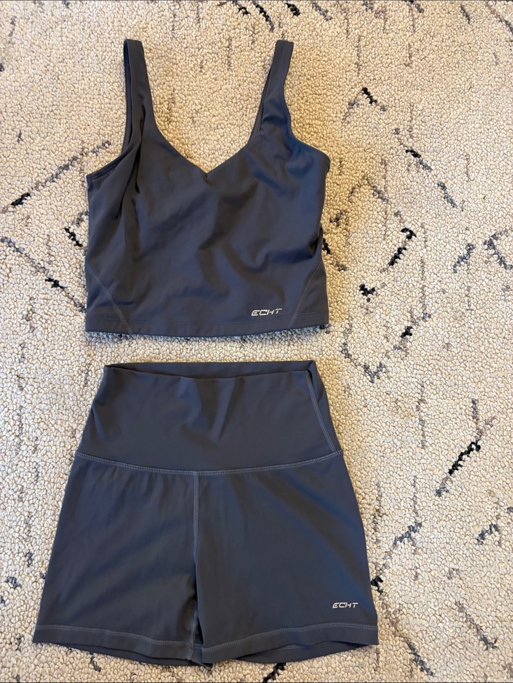 ECHT Charcoal V-Neck Crop Tank and High-Waist Bike Shorts Set